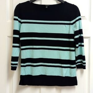 Talbots Long Sleeve Teal and Black/Blue Wide Stripe Shirt Size Small
